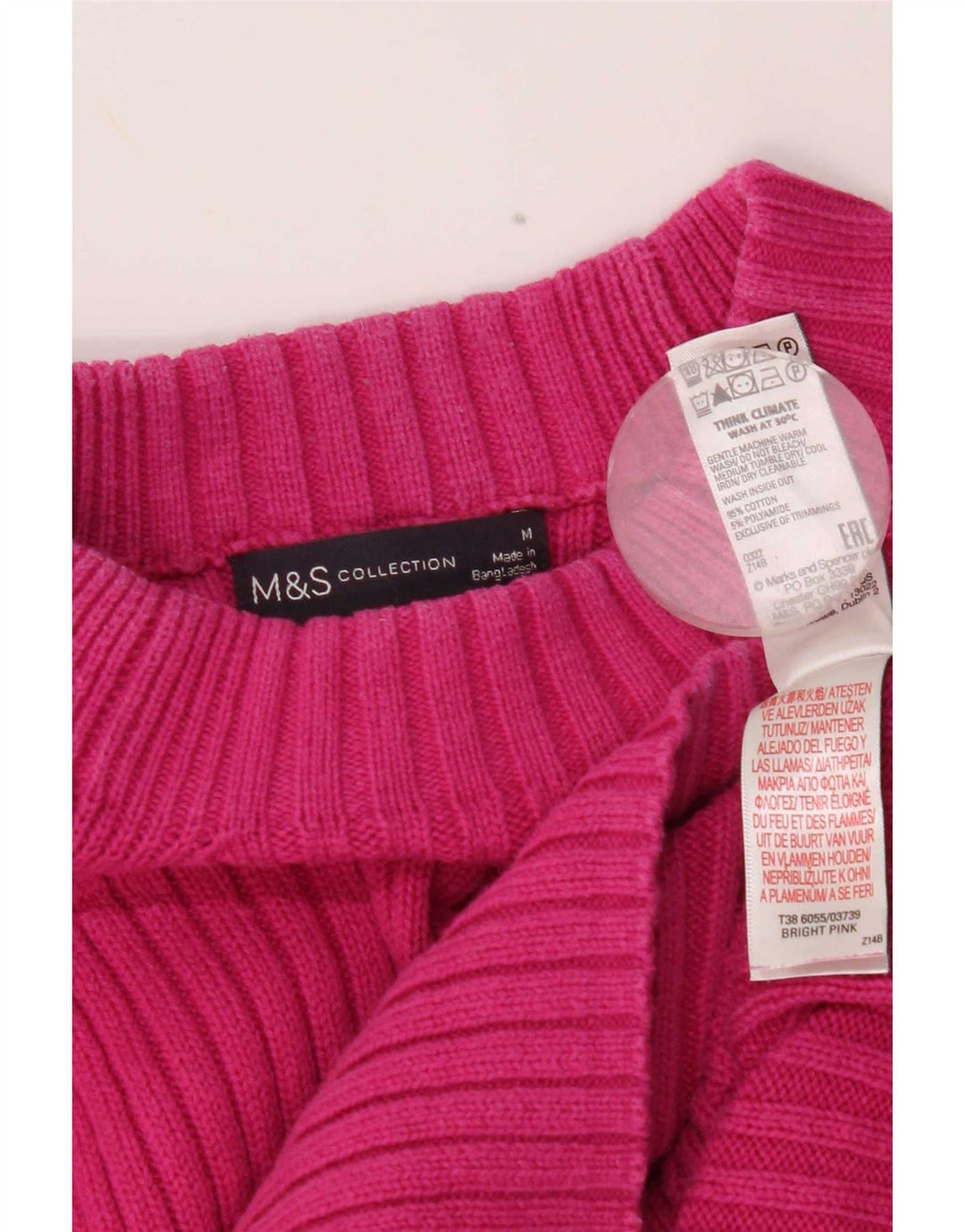 Marks & Spencer Pull col roulé pour femme UK 14 Coton rose moyen