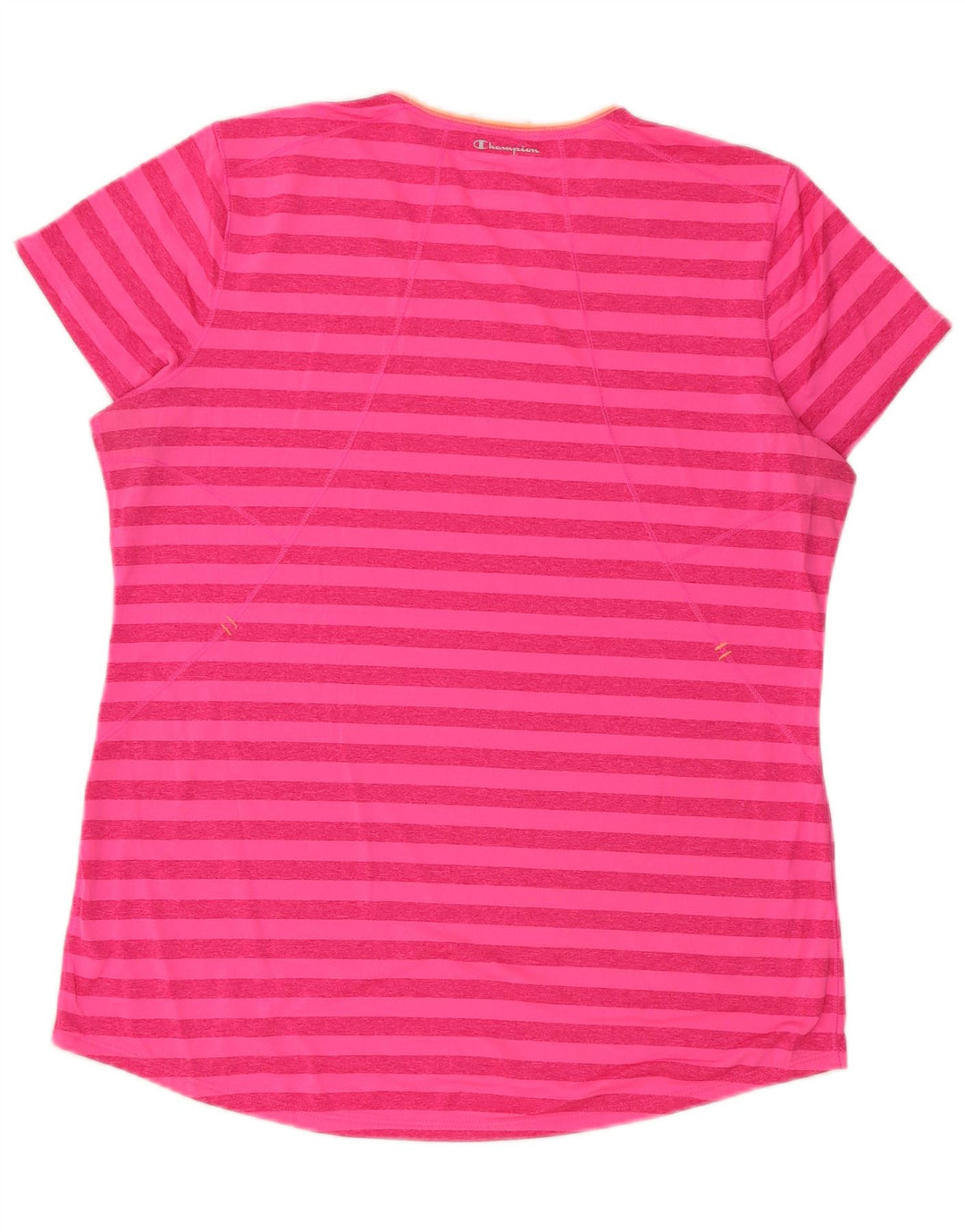 Champion T-Shirt Femme Top UK 16 Large Rose Rayé Polyester