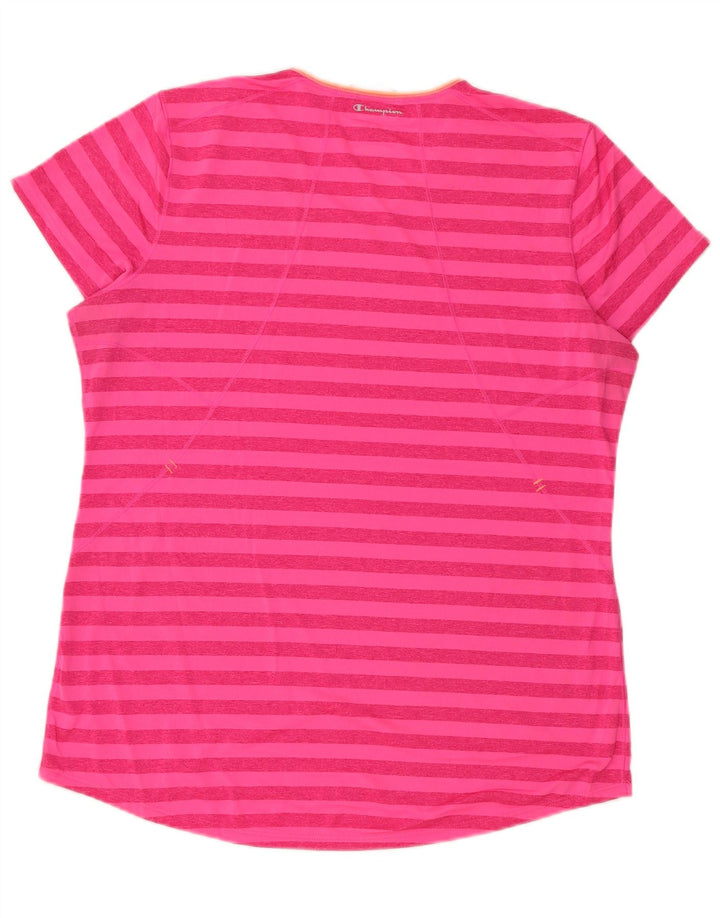 Champion T-Shirt Femme Top UK 16 Large Rose Rayé Polyester