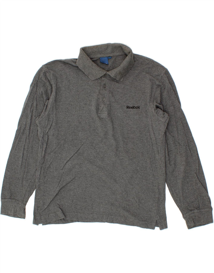 REEBOK Mens Long Sleeve Polo Shirt Medium Grey Cotton Vintage Reebok and Second-Hand Reebok from Messina Hembry 