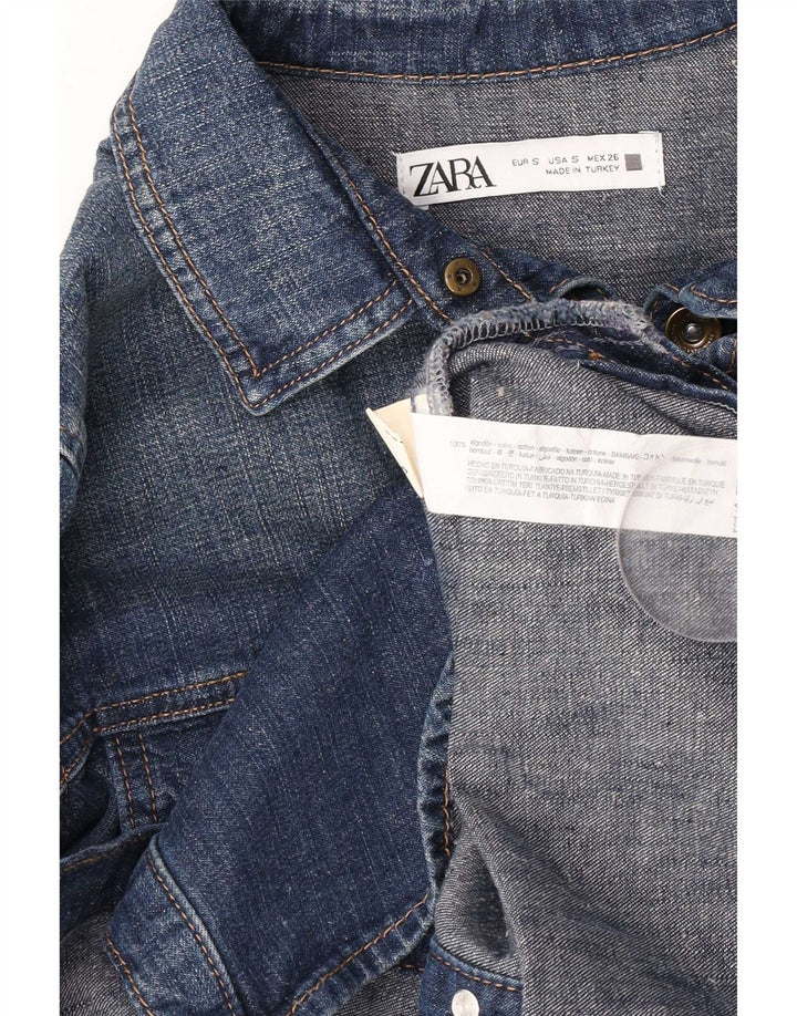 Zara Chemise en jean pour femme UK 10 Petit coton bleu