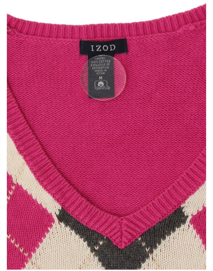 Izod Pull Col V Femme Rose Moyen Argyle/Diamant Coton