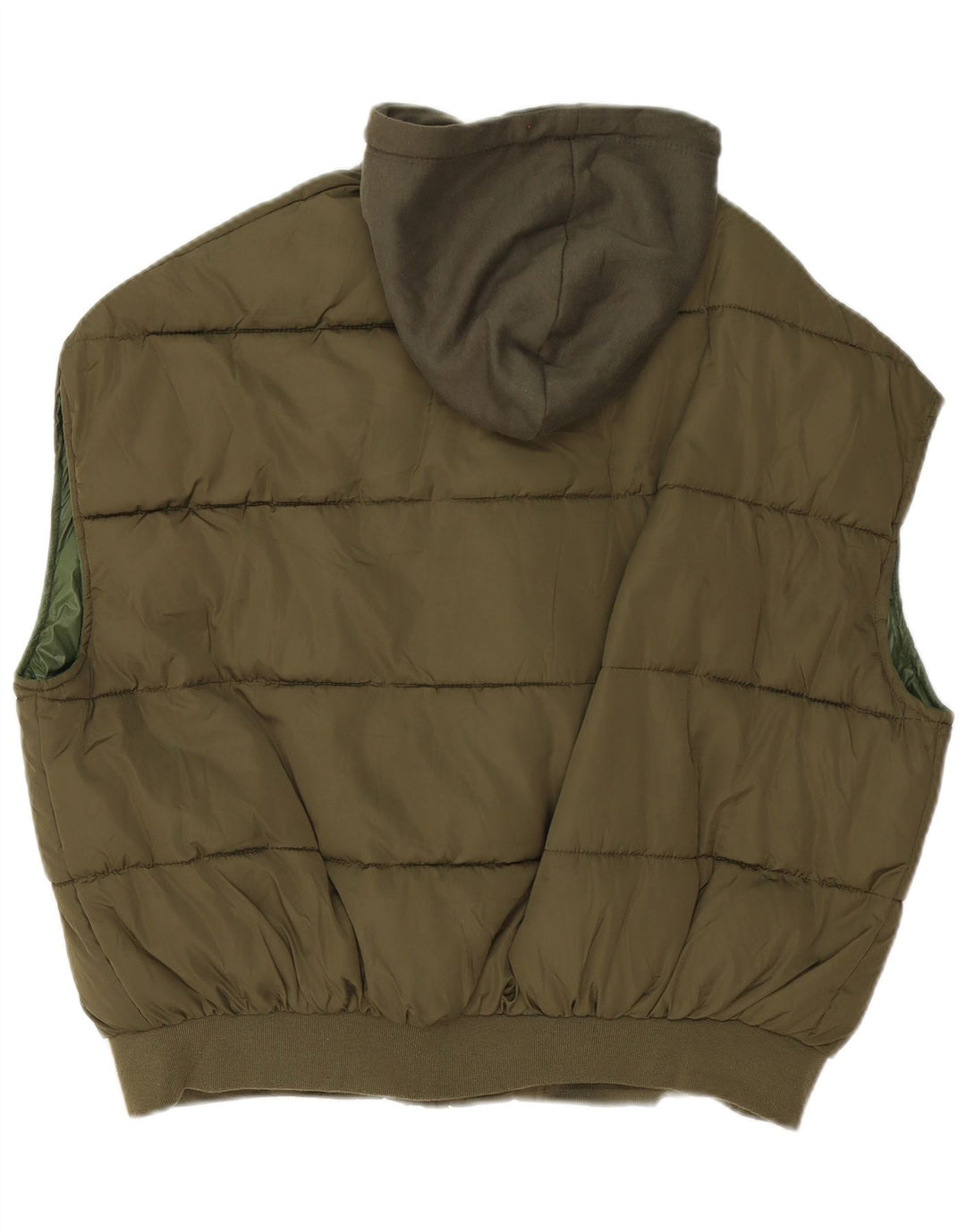 Zara Gilet rembourré surdimensionné à capuche pour femme UK 10 Petit Kaki Polyester