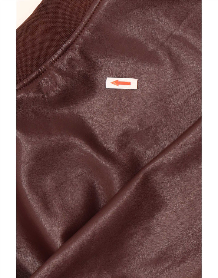Zara Veste bomber en simili cuir pour homme UK 38 Marron moyen Polyester