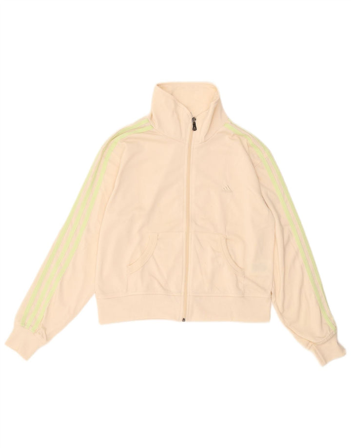 ADIDAS Womens Crop Tracksuit Top Jacket UK 14 Medium Off White Polyester