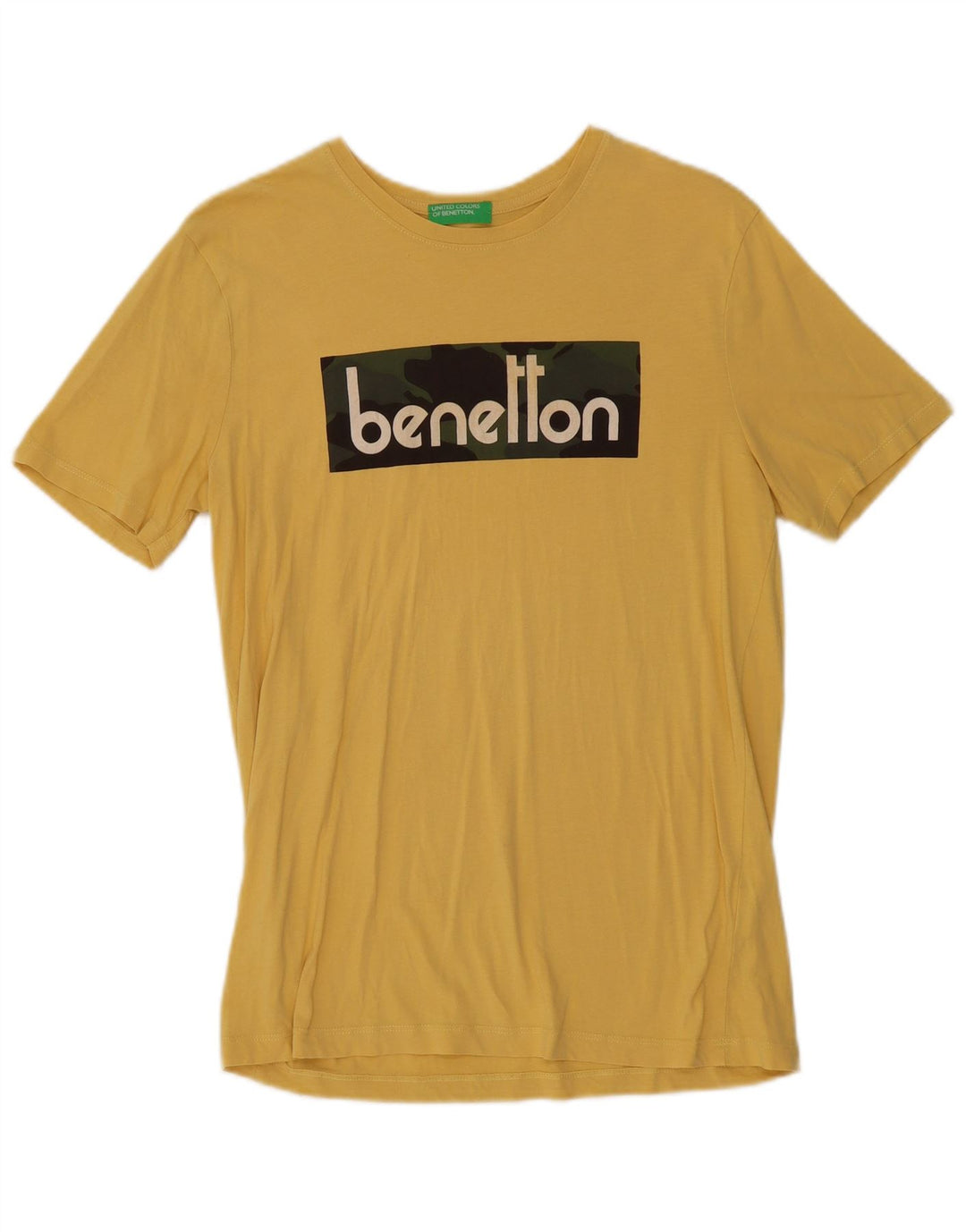 Benetton T-Shirt Graphique Top Jaune Moyen Coton Homme