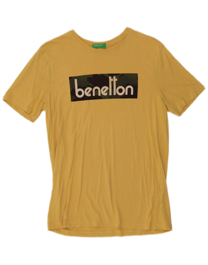 Benetton T-Shirt Graphique Top Jaune Moyen Coton Homme
