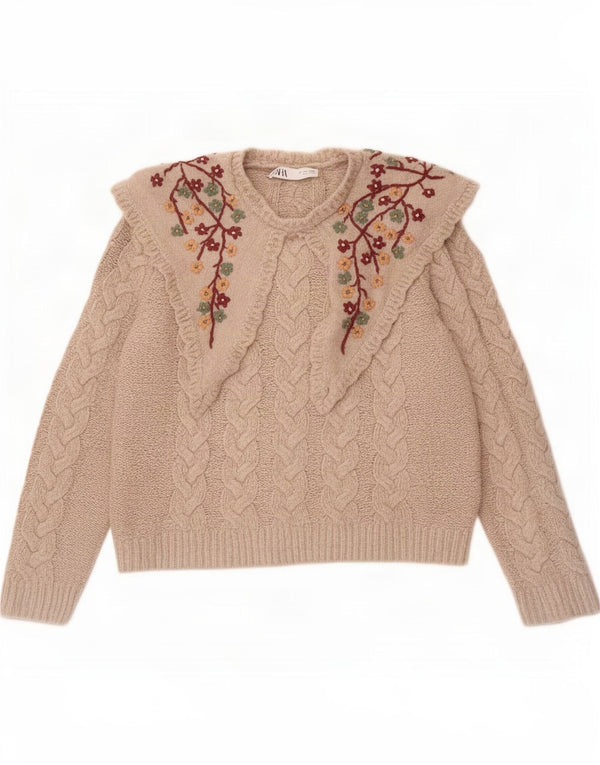 Zara Pull ras du cou pour femme UK 14 Large Beige Floral