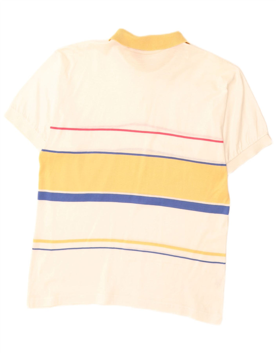 VINTAGE Polo Homme Coton Rayé Blanc Cassé Moyen