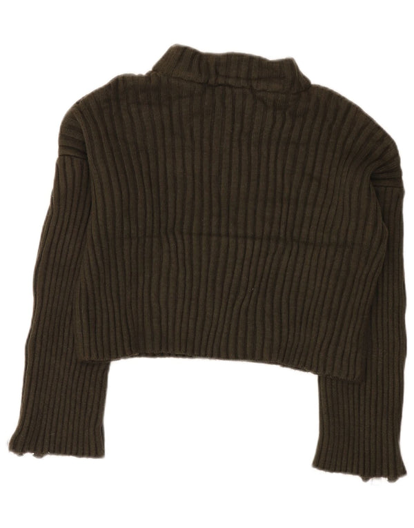 Zara Pull court surdimensionné à col roulé pour femme UK 10 Petit Kaki