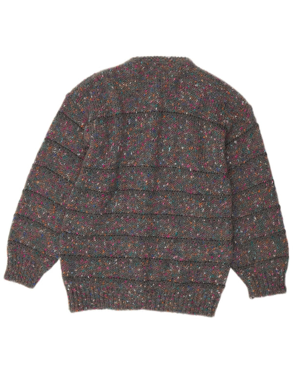 vintage Womens Cardigan Sweater UK 16 Grande laine mouchetée grise