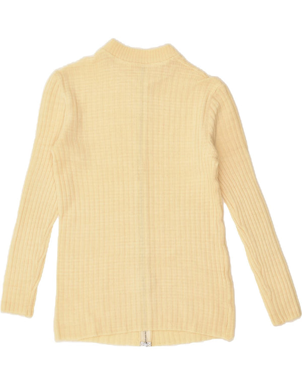 VINTAGE Pull Cardigan Femme UK 10 Petit Jaune