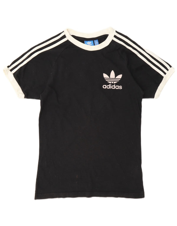 Adidas T-shirt graphique surdimensionné pour femme UK 6 XS en coton noir