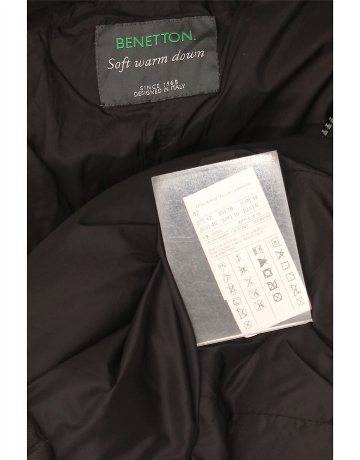 Benetton Manteau rembourré à capuche pour femme UK 10 Small Noir