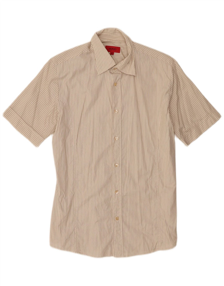 Hugo Boss Chemise à manches courtes en coton rayé beige moyen
