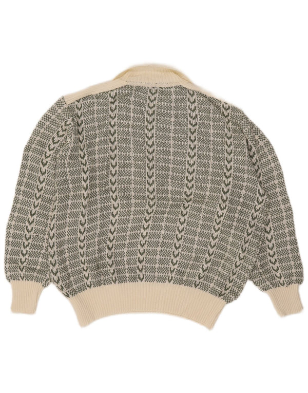 vintage Womens Crop Polo Neck Jumper Sweater UK 18 XL Kaki Géométrique