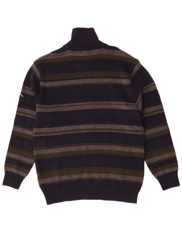 vintage Mens Cardigan Sweater 2XL Bleu Marine Rayé Laine Mérinos
