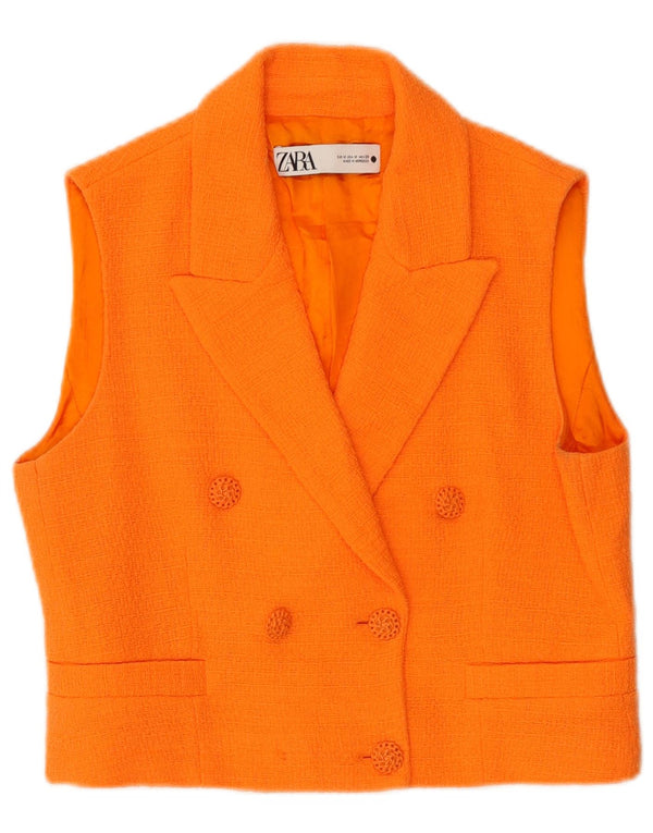 Zara Womens Crop Double Breasted Gilet UK 14 Orange Moyen