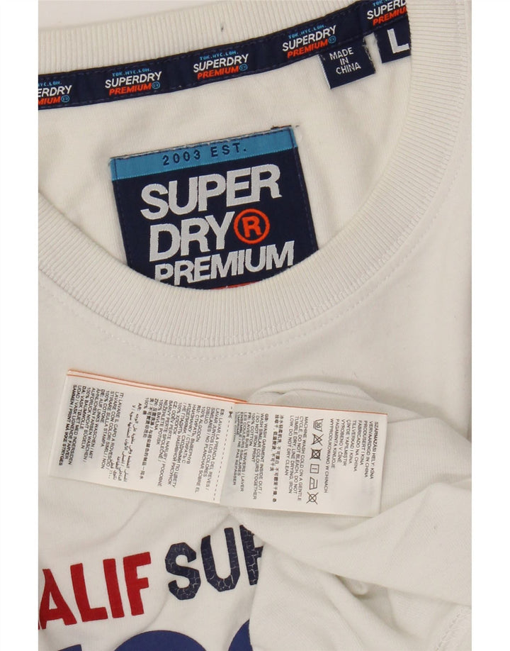 SUPERDRY Homme T-Shirt Graphique Haut Large Blanc Coton