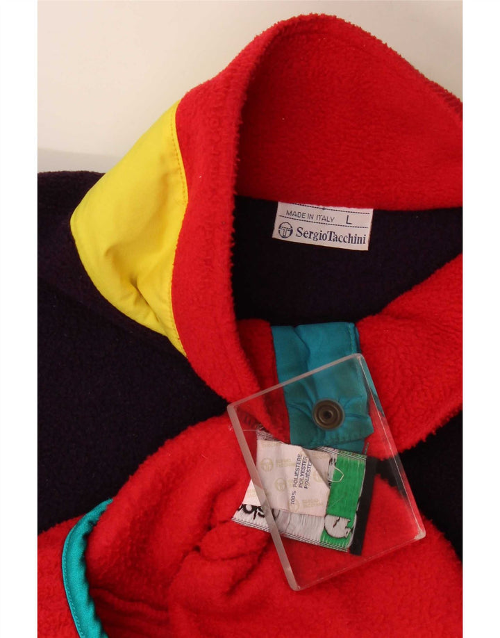 Sergio Tacchini Pull polaire à col boutonné pour homme, grand color block rouge