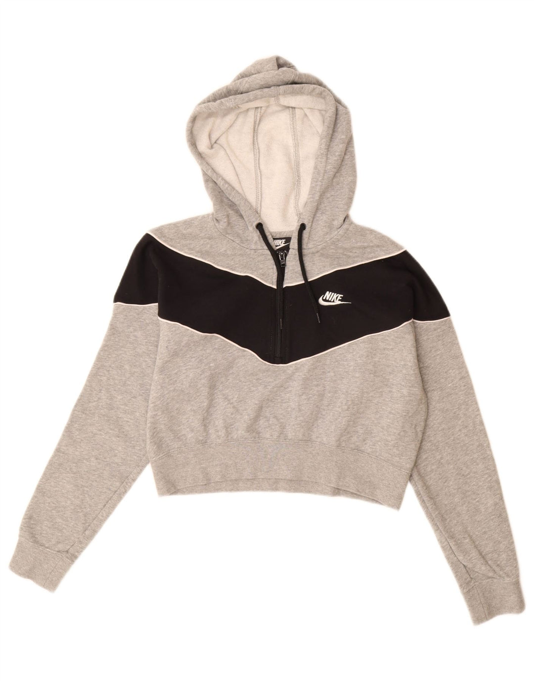 NIKE Pull à capuche court pour femme UK 14 Gris moyen Colorblock Coton