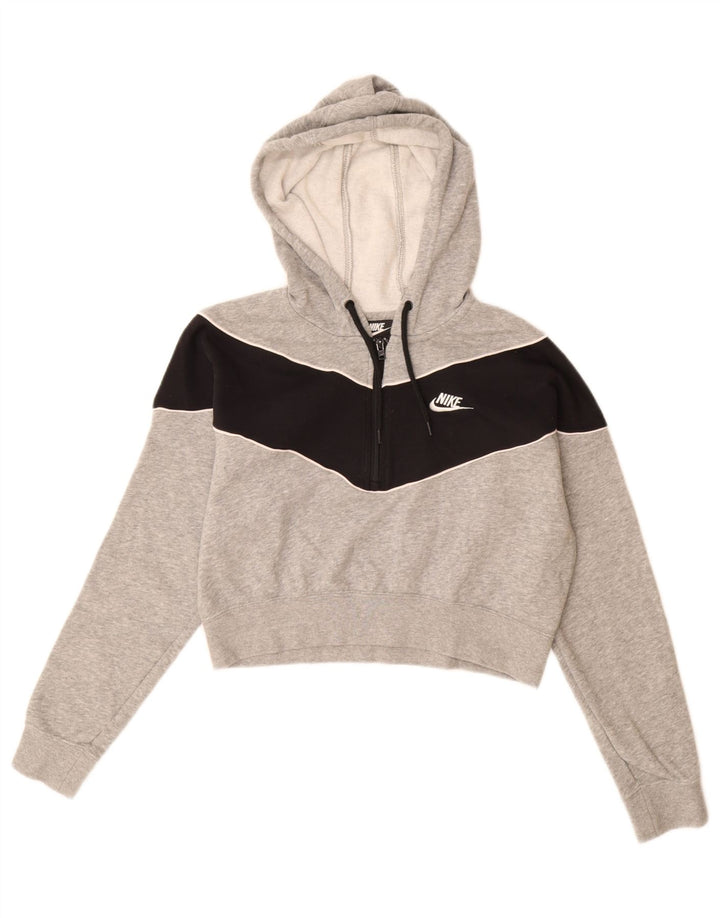 NIKE Pull à capuche court pour femme UK 14 Gris moyen Colorblock Coton