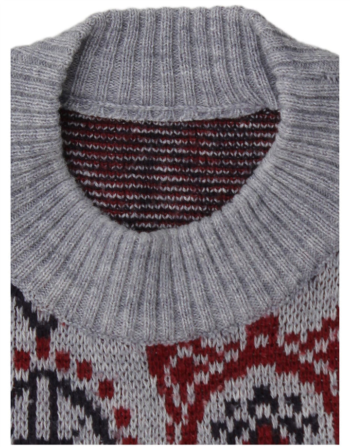 VINTAGE Pull à col rond pour homme Bleu moyen Fair Isle