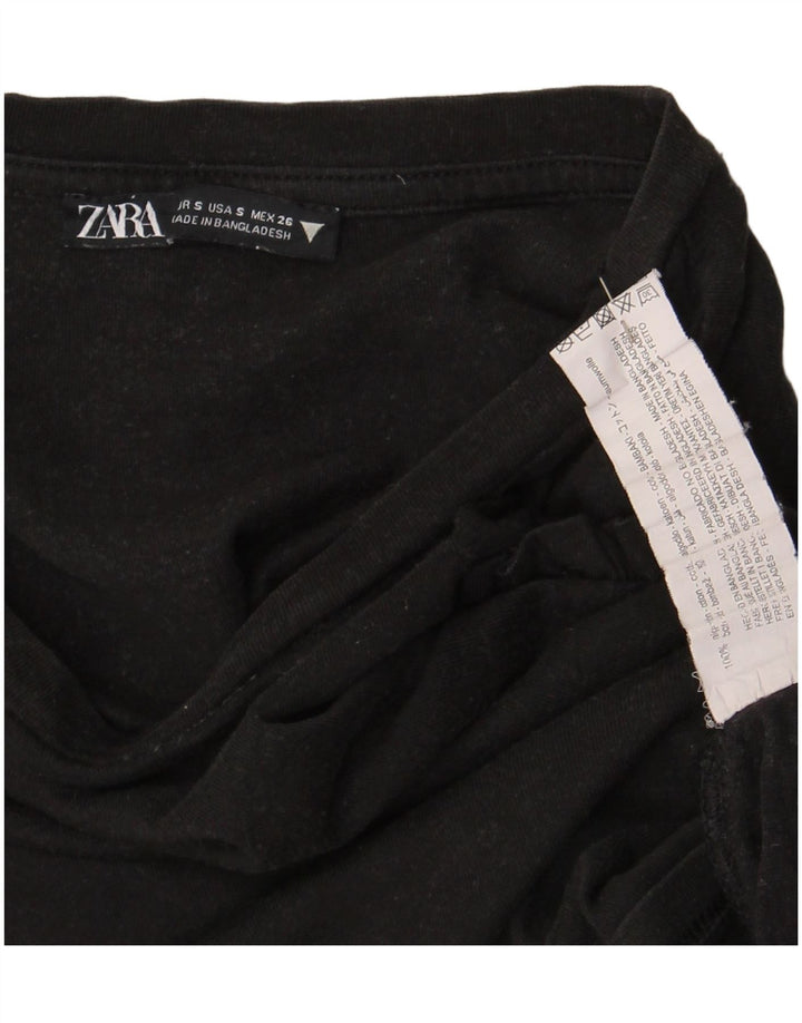 Zara Womens Crop Oversize T-Shirt Top UK 10 Petit Coton Noir