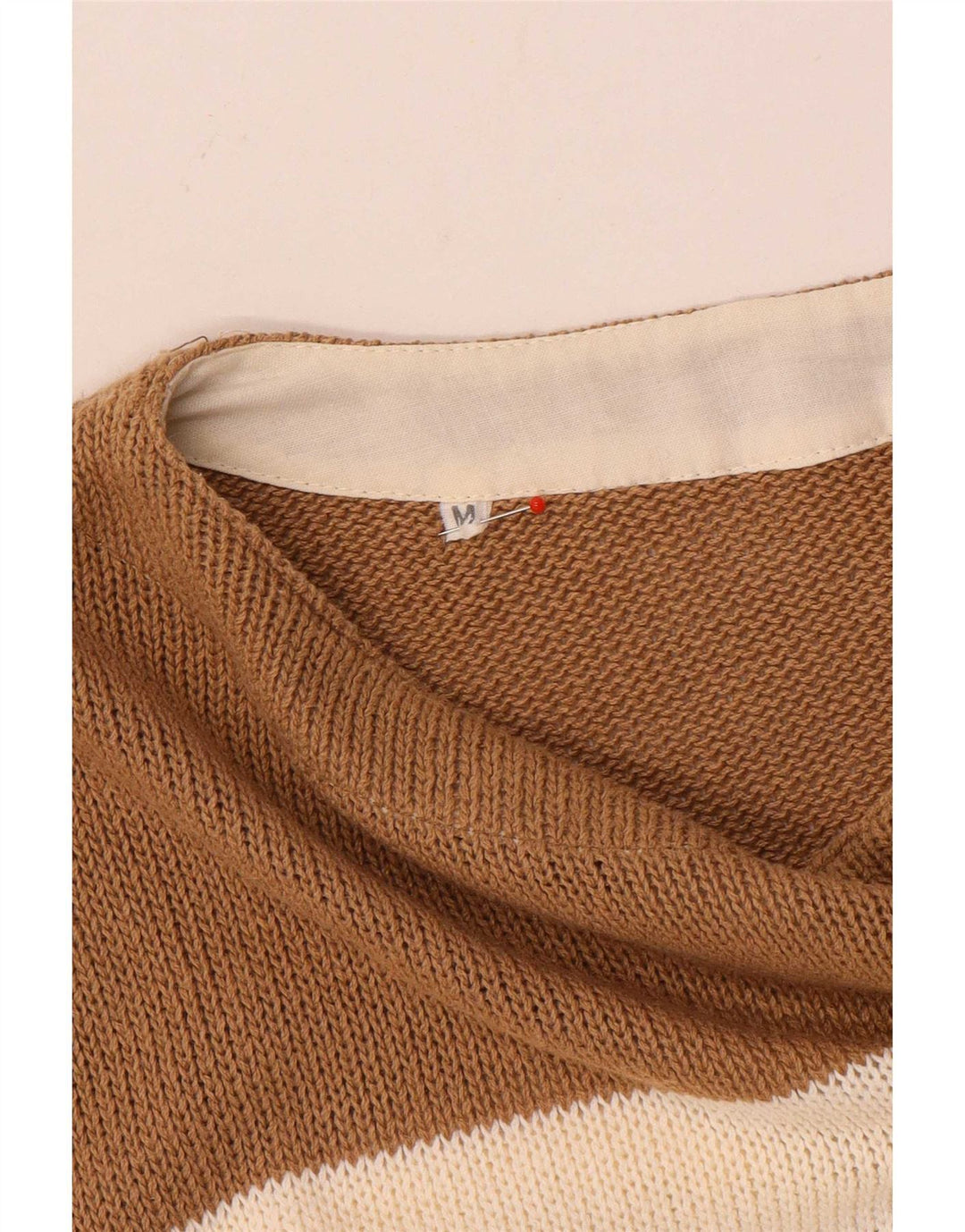 vintage Mens Boat Neck Jumper Pull Moyen Brun Rayé