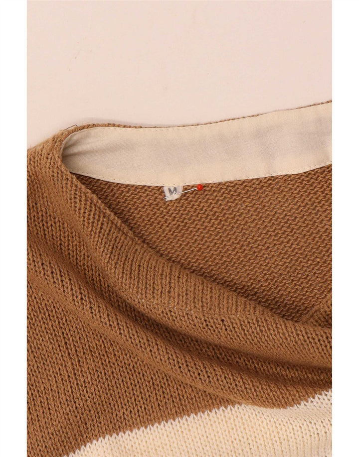 vintage Mens Boat Neck Jumper Pull Moyen Brun Rayé
