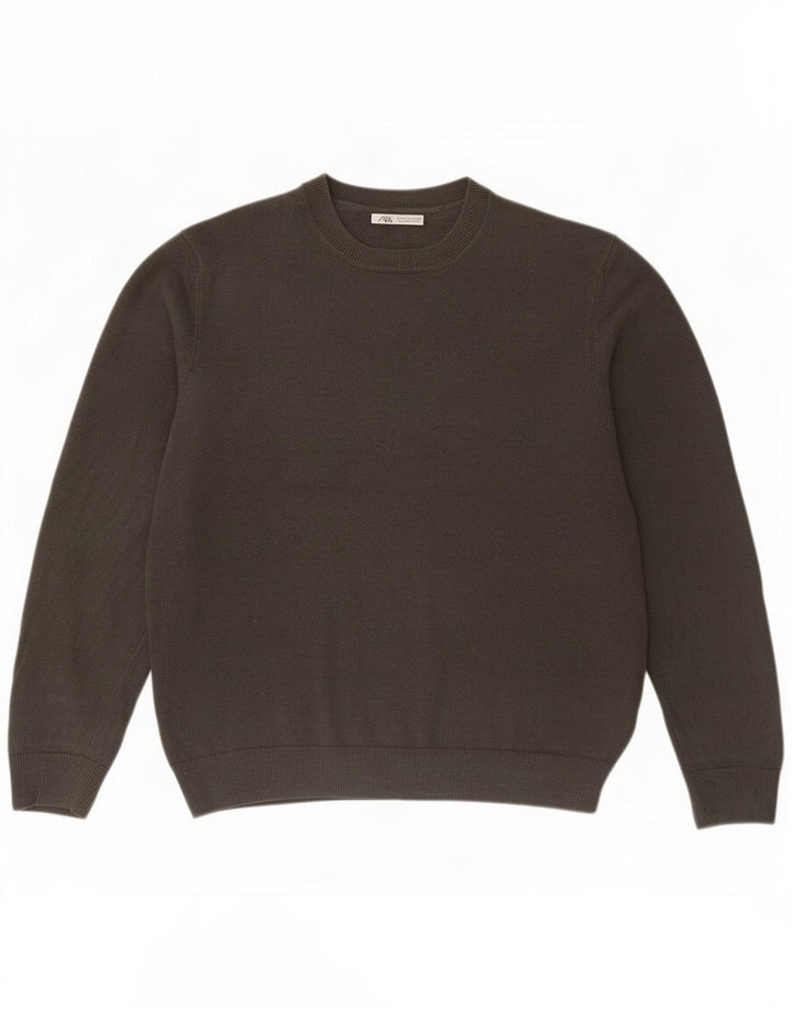 Zara Pull à col rond pour homme en lin gris Large