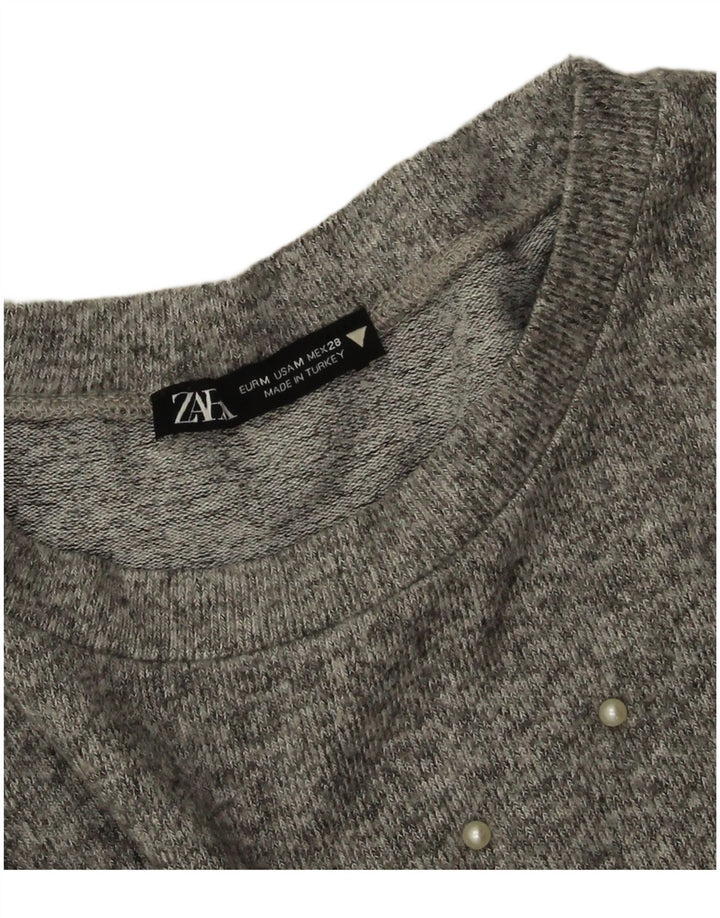 Zara Pull surdimensionné à col rond pour femme UK 14 Gris moyen
