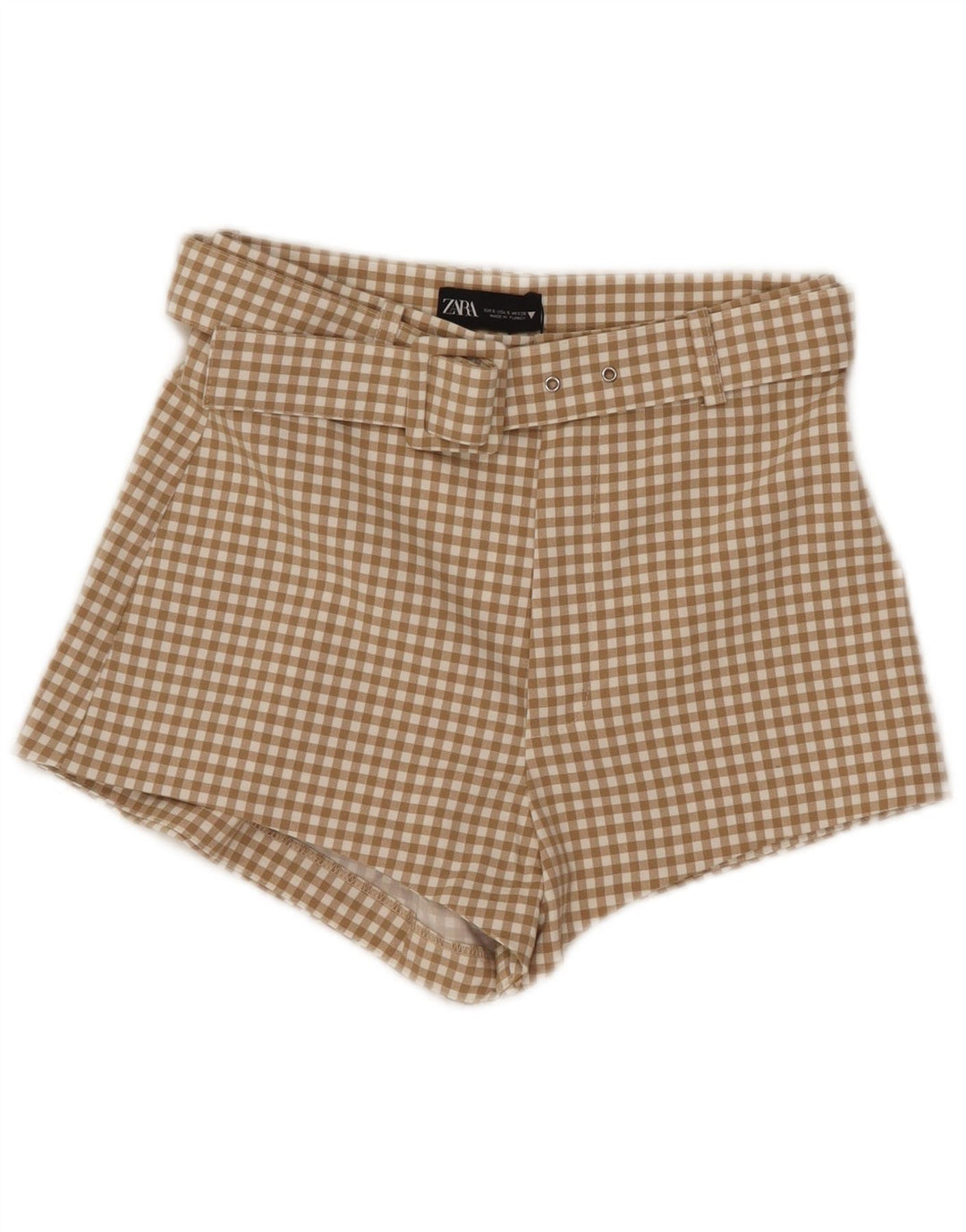 Zara Pantalon chaud taille haute pour femme Petit W26 Beige Vichy Polyester