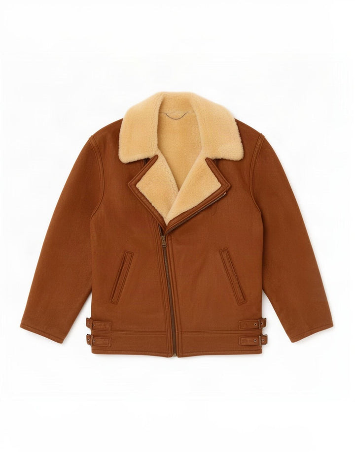 Veste Shearling Femme Vintage UK 14 Grand Marron
