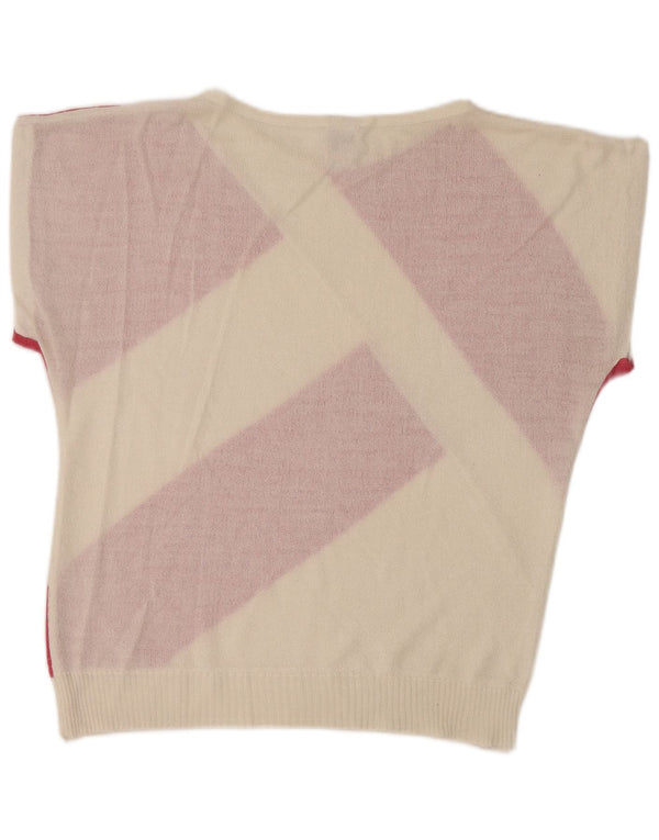 vintage Womens Boat Neck Jumper Pull UK 12 Moyen Blanc Rayé