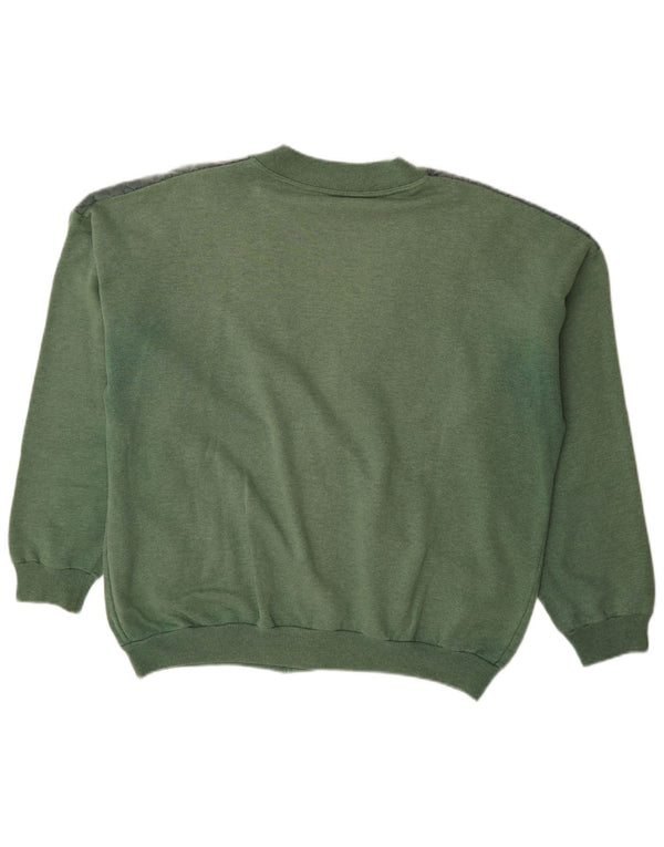 vintage Mens Cardigan Pull XL Vert Colourblock Coton