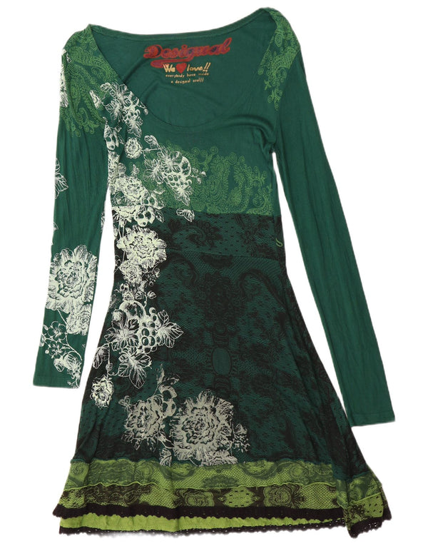 Desigual Robe longue graphique à manches longues pour femme UK 12 Vert moyen floral