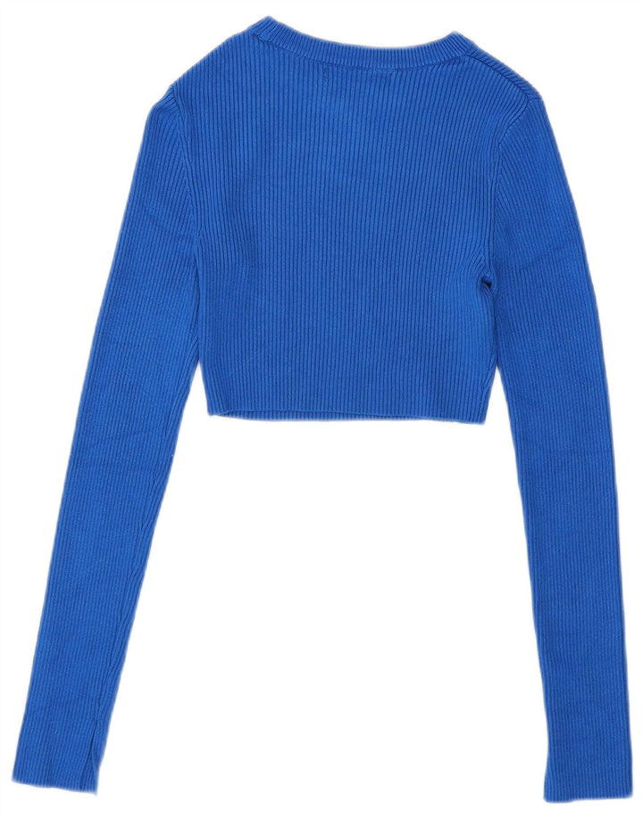 Pull & Bear Pull court à col bateau pour femme UK 8 Small Bleu