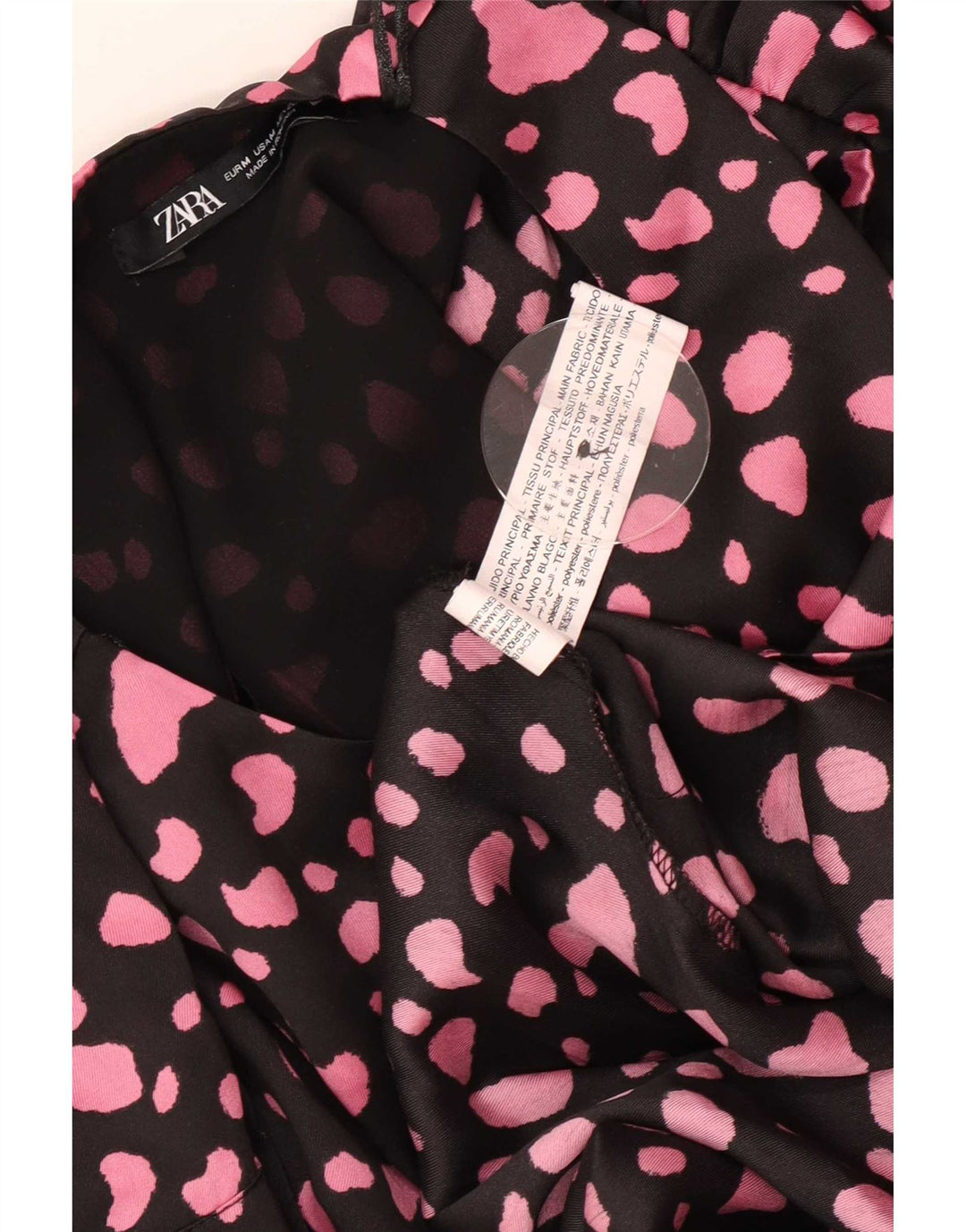 Zara Robe longue à manches longues pour femme UK 12 Polyester à pois noir moyen