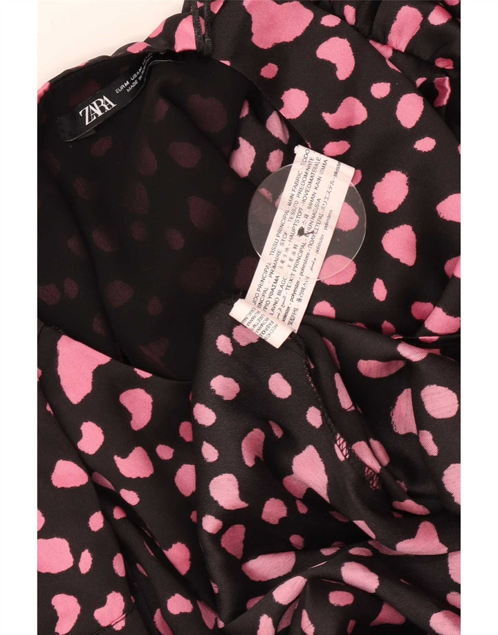 Zara Robe longue à manches longues pour femme UK 12 Polyester à pois noir moyen