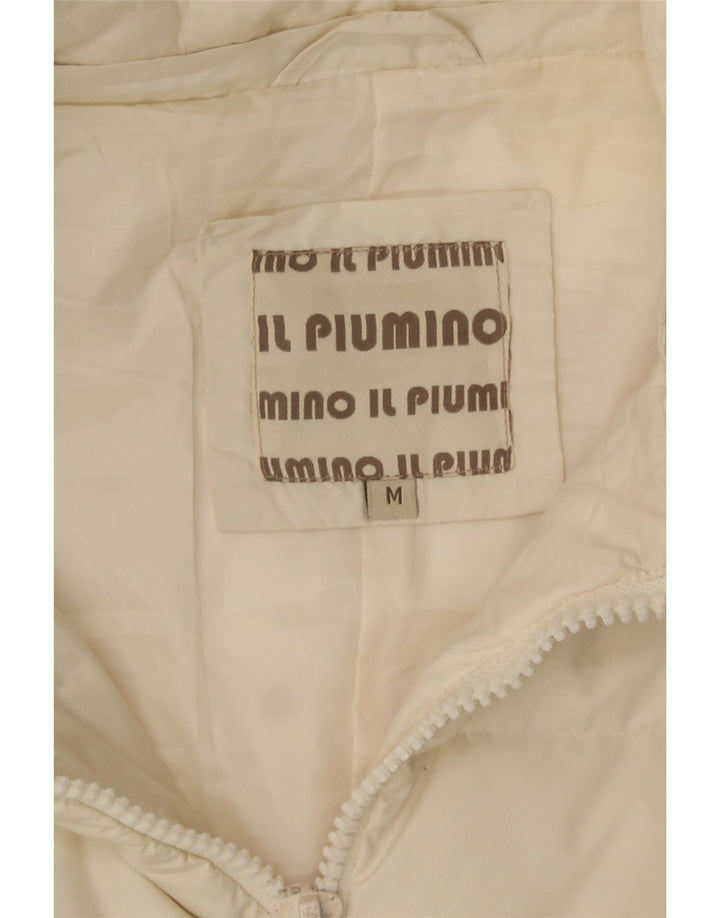 VINTAGE Manteau rembourré à capuche pour femme UK 14 Medium Off White Polyester