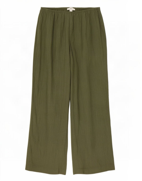 Marks & Spencer Pantalon décontracté à jambe large pour femme UK 16 Large W36 L27 Kaki