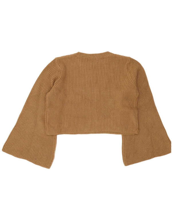Zara Pull court surdimensionné à col bateau pour femme UK 10 Petit Beige