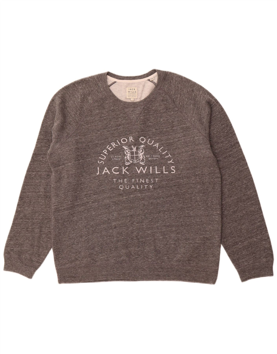 JACK WILLS Pull graphique à col rond pour homme XL en coton moucheté gris