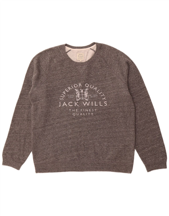 JACK WILLS Pull graphique à col rond pour homme XL en coton moucheté gris