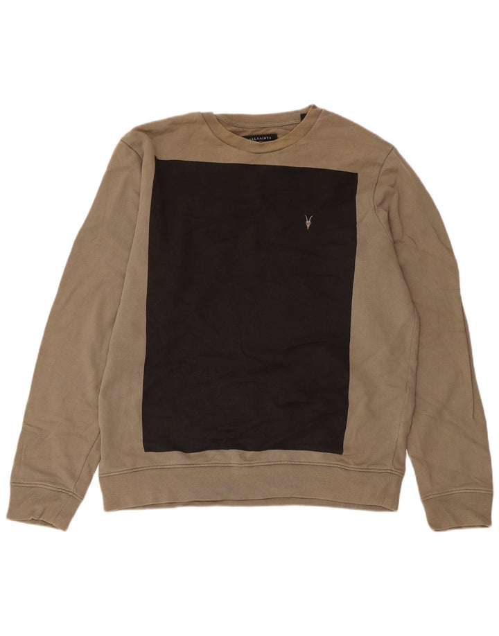 All Saints Pull-over pour hommes en coton color block beige grand