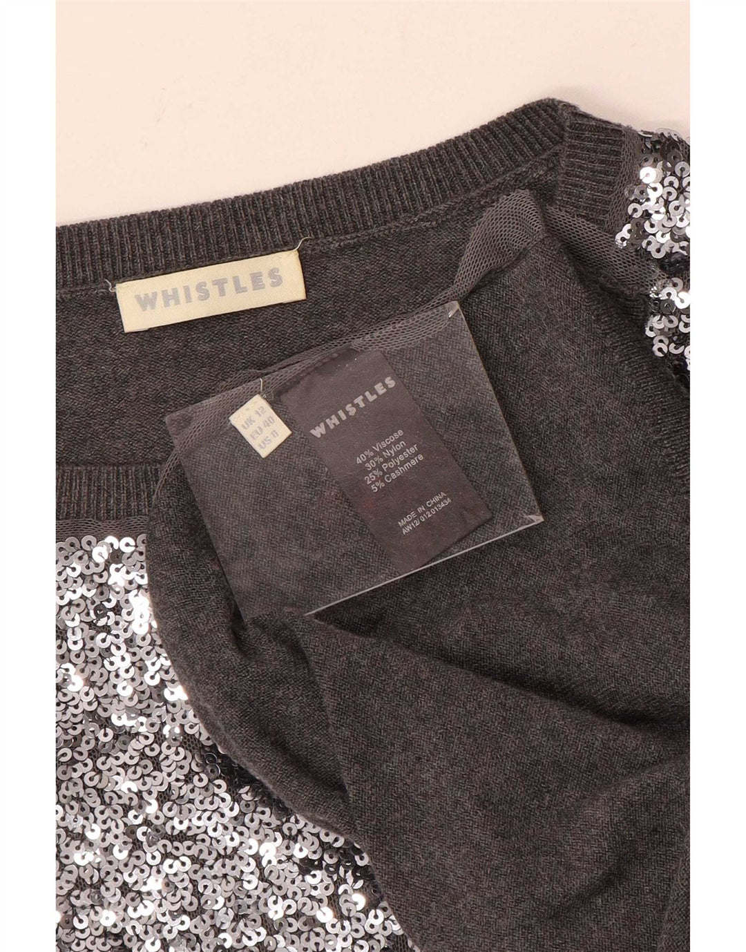 Whistles Pull surdimensionné à col rond pour femme UK 12 Gris moyen