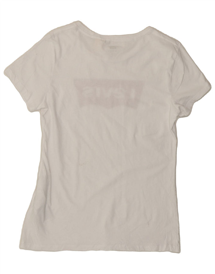 LEVI'S Womens Graphic T-Shirt Top UK 12 Medium White Cotton Vintage Levi's and Second-Hand Levi's from Messina Hembry 