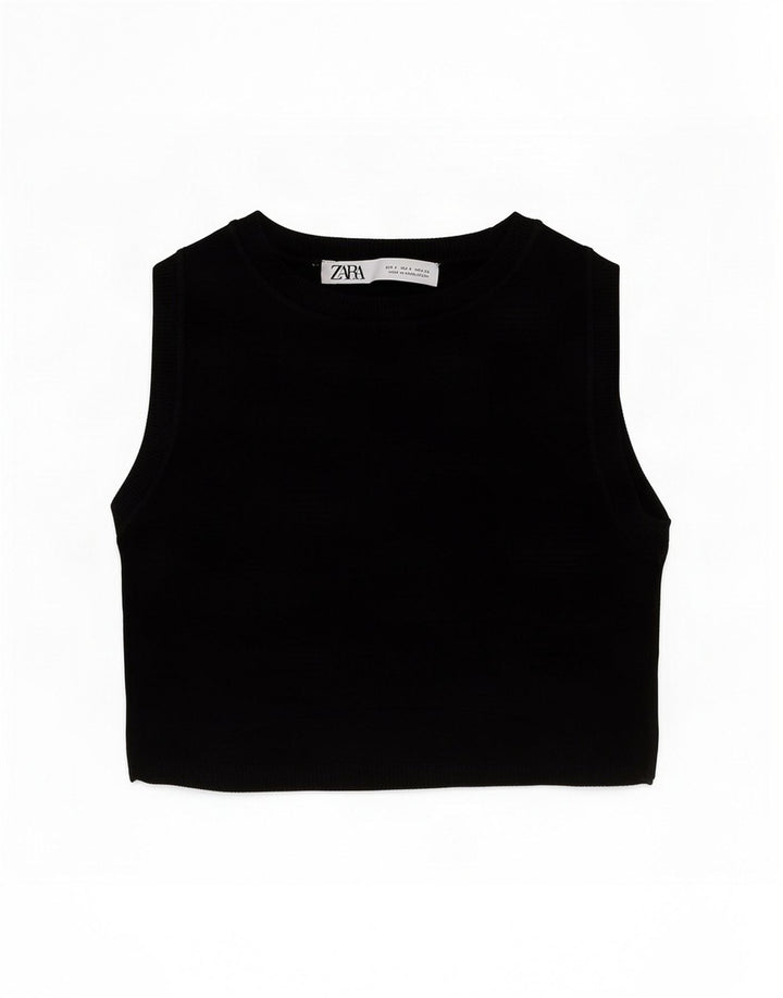 Zara Womens Crop Vest Top UK 8 Small Noir Viscose