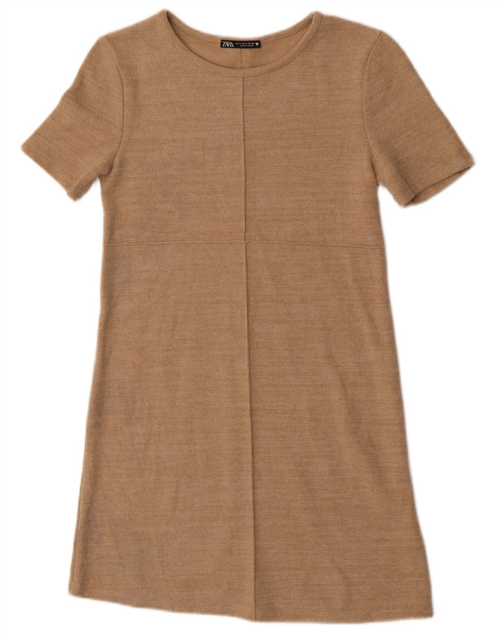 Zara Robe droite pour femme UK 8 Petit coton beige